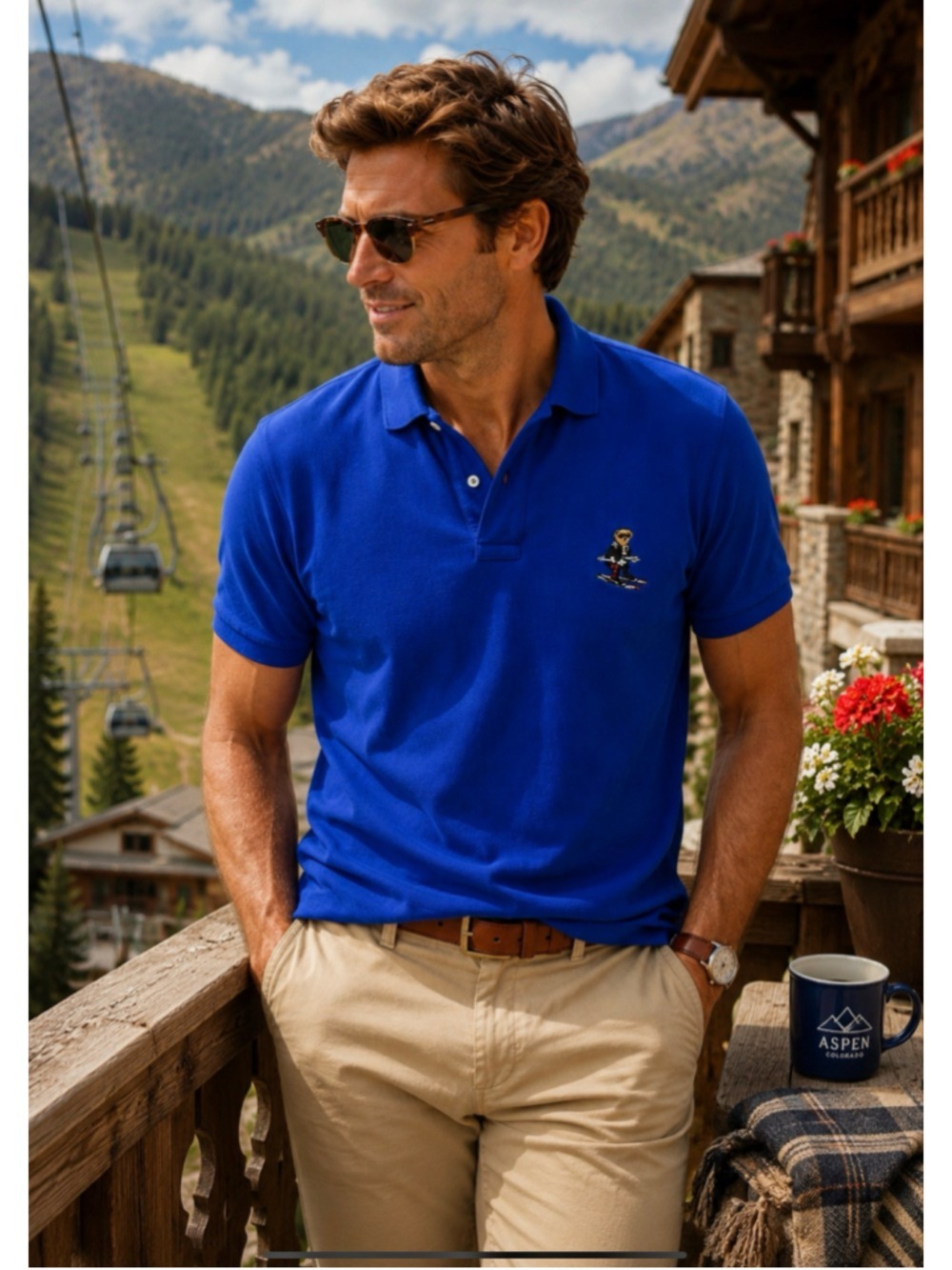Polo Ralph Lauren Ski Bear Polo Shirt Blue Custom Fit XL Cotton Short Sleeve Men
